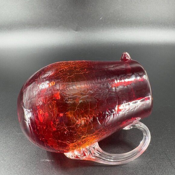 1960s Crackle Glass Small Pitcher Creamer Amberina UV Glowing Glass Clear Handle - Picture 7 of 13